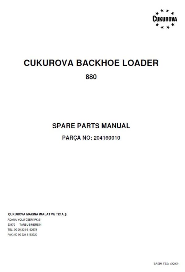 Catálogo de Repuestos Çukurova 880 - Retroexcavadora (Backhoe Loader)