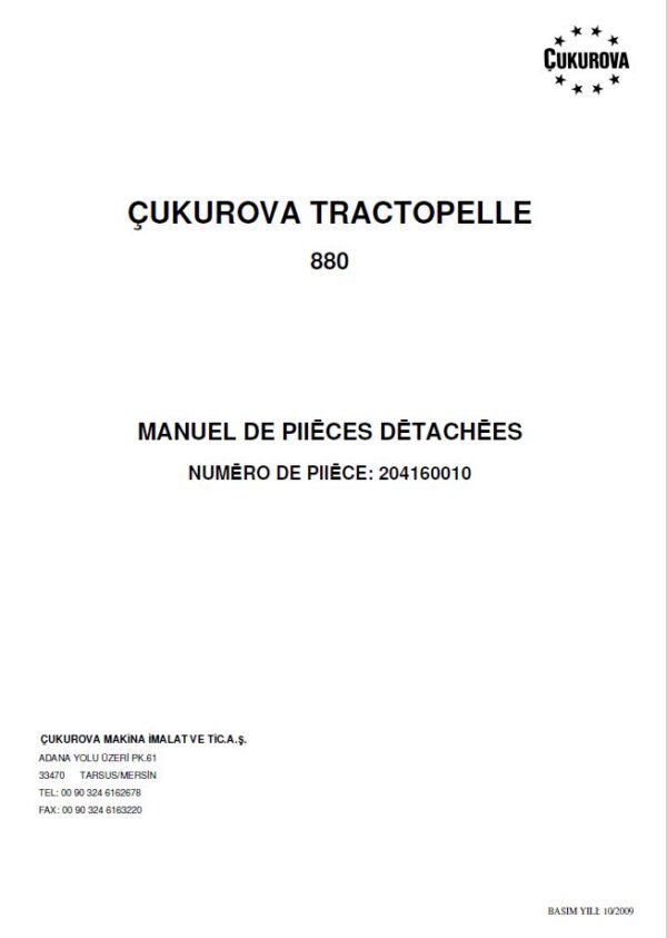 Catálogo de Repuestos Çukurova 880 - Retroexcavadora (Backhoe Loader)